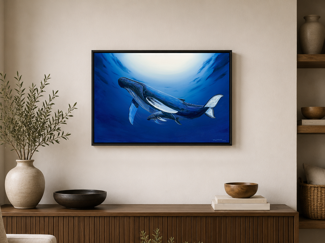 Humpback and newborn calf painting by Wyland